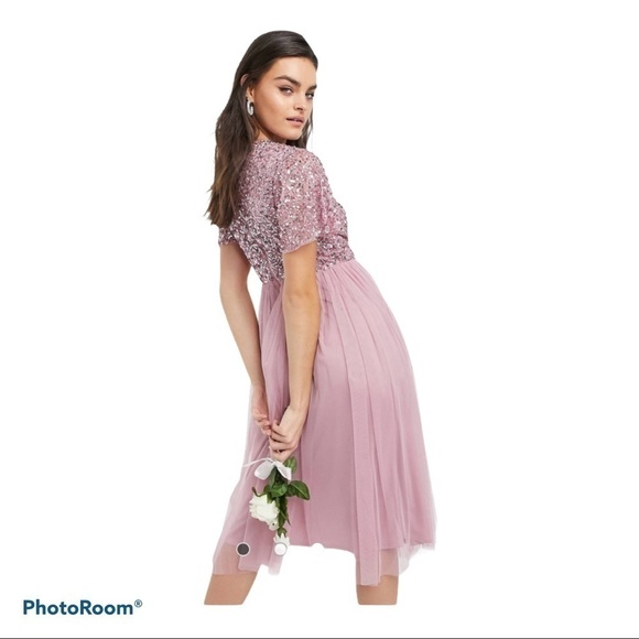 Maya Wrap Front Delicate Sequin Midi Dress - Picture 3 of 11